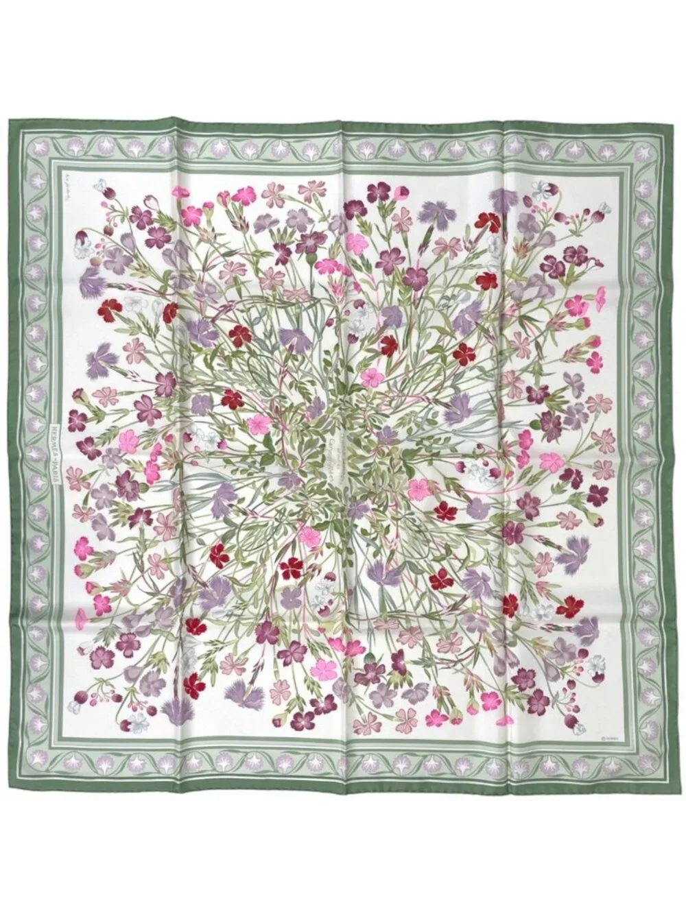 Hermes Carre 90 Oeillets Sauvages Et Autres Caryophyllees Scarf Wild Carnations